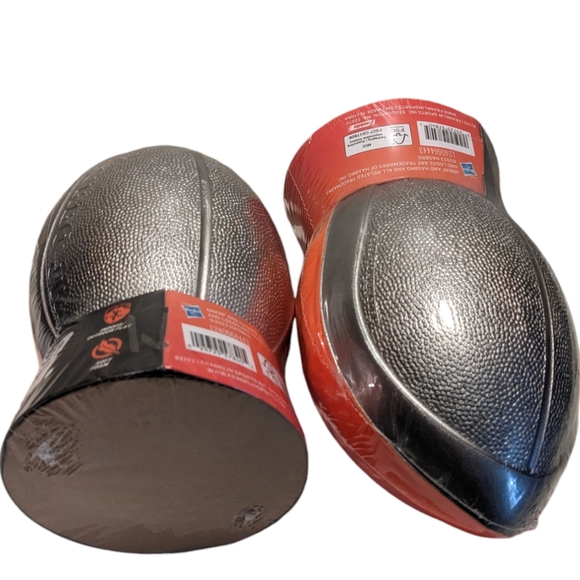 Hasbro Nerf Turbo Jr. Set of 2 Orange & Silver Foam Football Toy Play Balls NWT - Picture 2 of 6